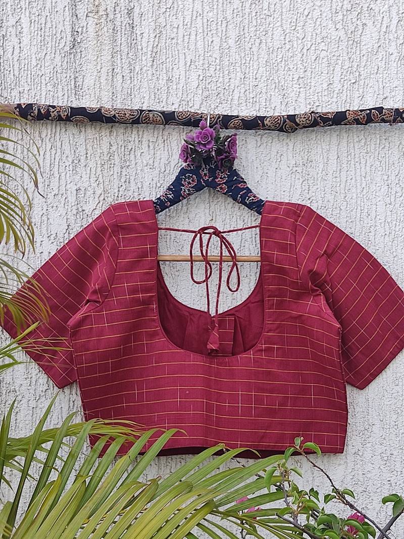 Pink cotton printed readymade blouse