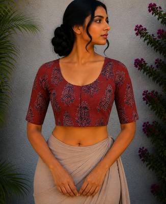 Pink cotton printed readymade blouse 1