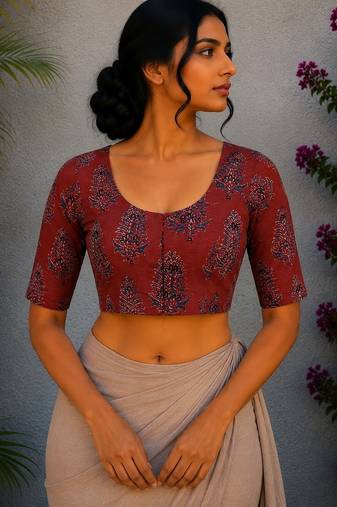 Pink cotton printed readymade blouse