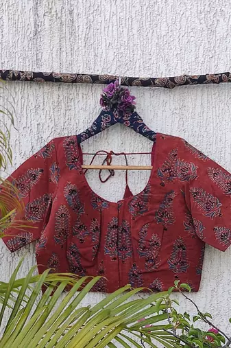 Pink cotton printed readymade blouse