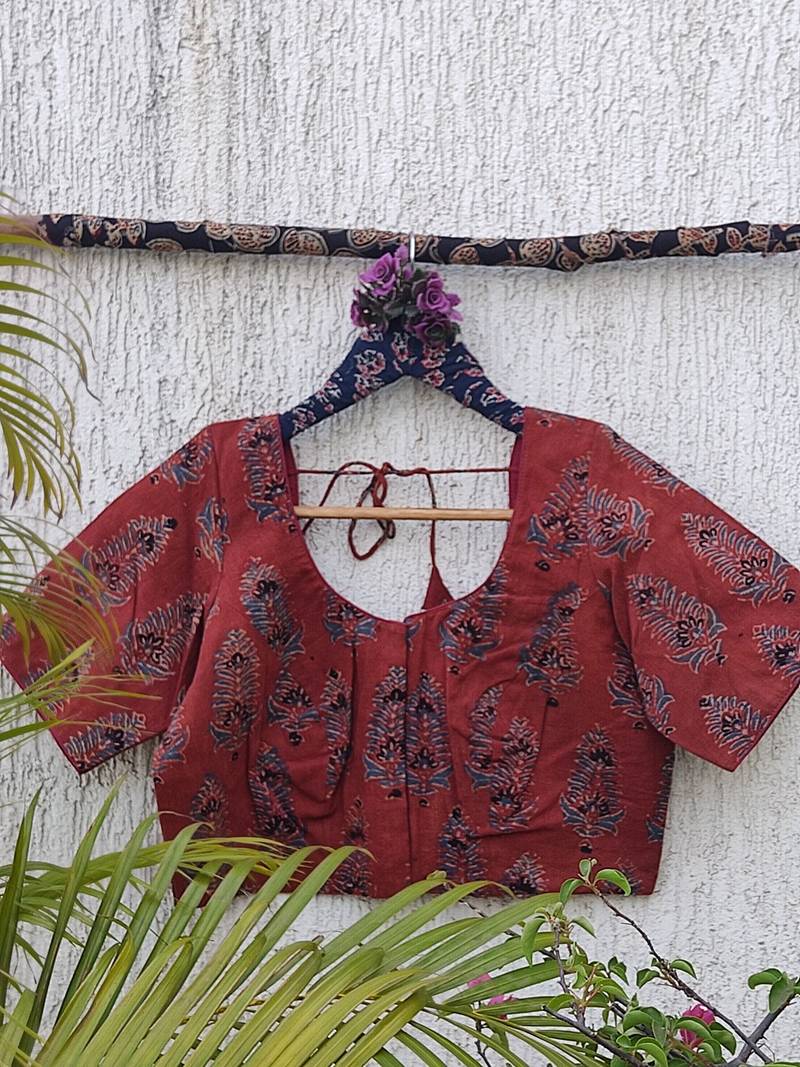 Pink cotton printed readymade blouse