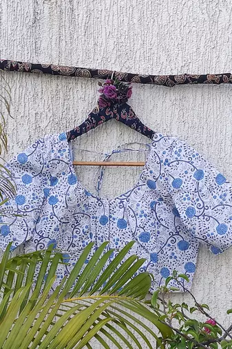 Sky blue cotton printed readymade blouse