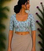 Sky blue cotton printed readymade blouse