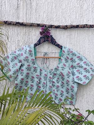 Sky blue cotton printed readymade blouse 3