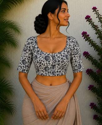 White cotton printed readymade blouse 1