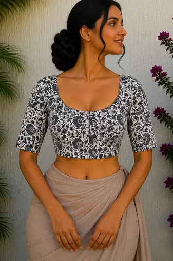 White cotton printed readymade blouse