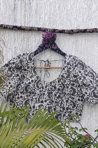 White cotton printed readymade blouse