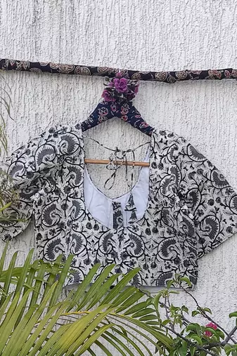 White cotton printed readymade blouse