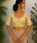 Yellow cotton printed readymade blouse