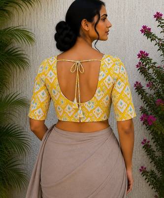 Yellow cotton printed readymade blouse 2