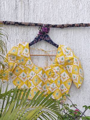 Yellow cotton printed readymade blouse 3