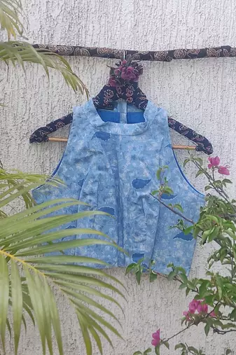 Sky blue cotton printed readymade blouse