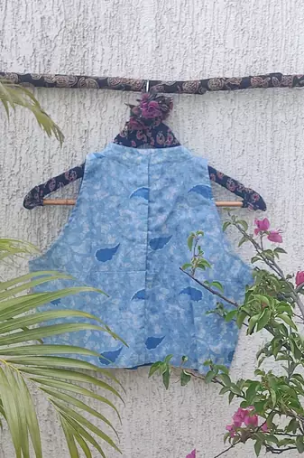 Sky blue cotton printed readymade blouse