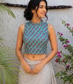 Sky blue cotton printed readymade blouse