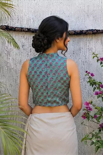 Sky blue cotton printed readymade blouse