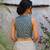 Sky blue cotton printed readymade blouse