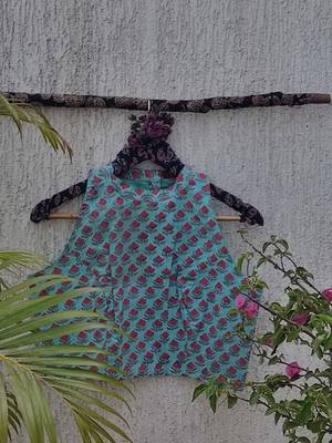 Sky blue cotton printed readymade blouse 3
