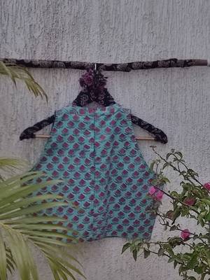 Sky blue cotton printed readymade blouse 4