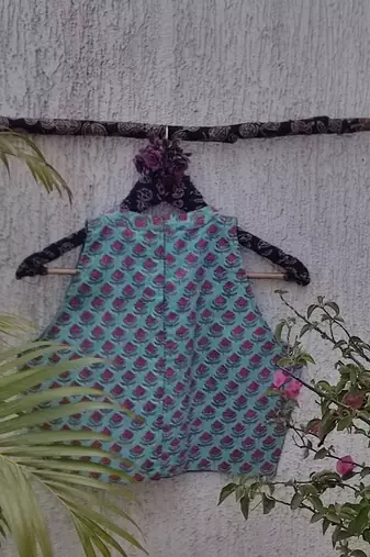 Sky blue cotton printed readymade blouse