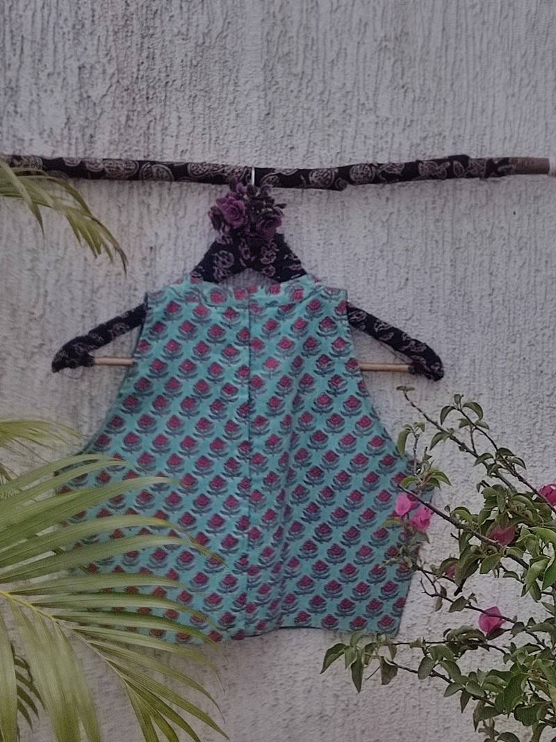Sky blue cotton printed readymade blouse