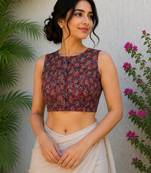 Brown cotton printed readymade blouse