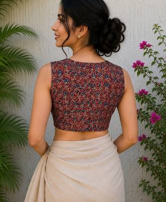 Brown cotton printed readymade blouse 2