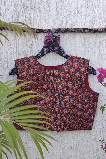 Brown cotton printed readymade blouse