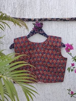 Brown cotton printed readymade blouse 4
