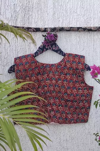 Brown cotton printed readymade blouse