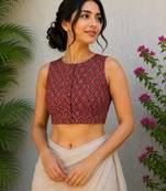 Brown cotton printed readymade blouse