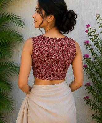 Brown cotton printed readymade blouse 2