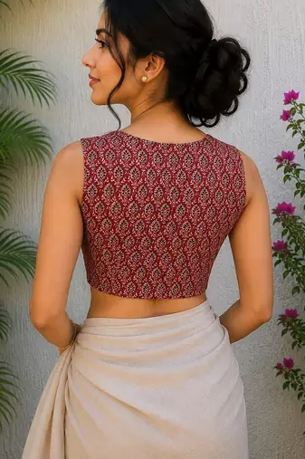 Brown cotton printed readymade blouse