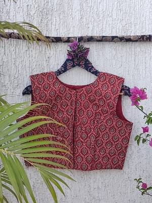 Brown cotton printed readymade blouse 3