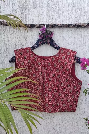 Brown cotton printed readymade blouse