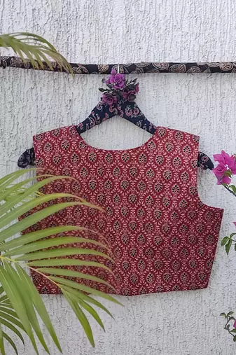 Brown cotton printed readymade blouse