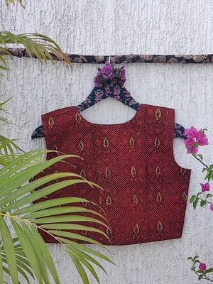 Maroon cotton printed readymade blouse 3