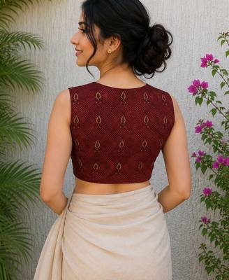 Maroon cotton printed readymade blouse 5