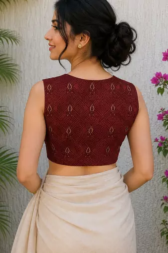 Maroon cotton printed readymade blouse