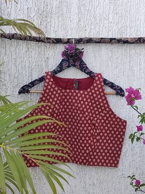 Maroon cotton printed readymade blouse 3