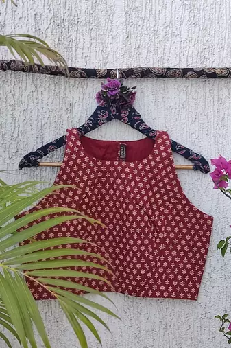 Maroon cotton printed readymade blouse