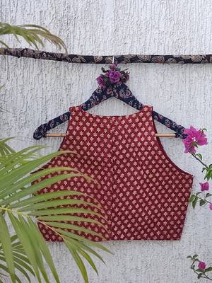 Maroon cotton printed readymade blouse 4