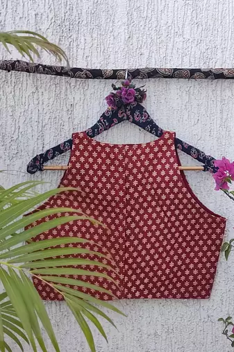 Maroon cotton printed readymade blouse