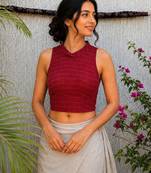 Maroon cotton printed readymade blouse