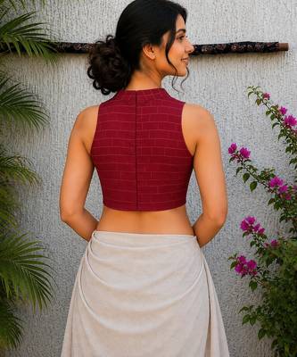 Maroon cotton printed readymade blouse 2