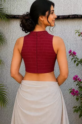 Maroon cotton printed readymade blouse