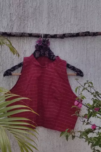 Maroon cotton printed readymade blouse