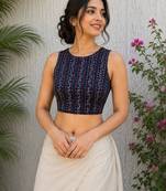 Navy blue cotton printed readymade blouse