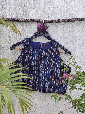 Navy blue cotton printed readymade blouse 3