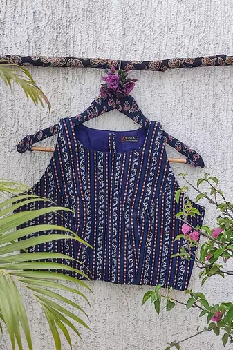 Navy blue cotton printed readymade blouse