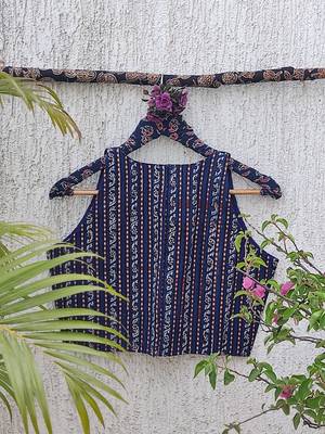 Navy blue cotton printed readymade blouse 4